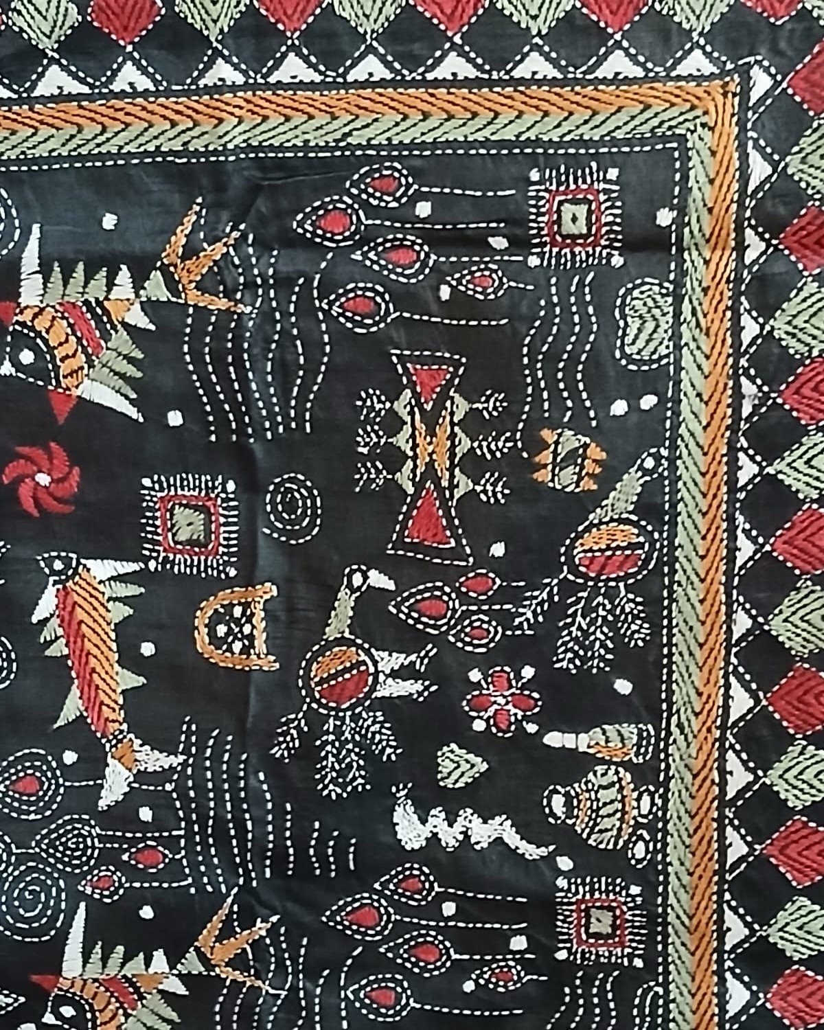 Hand Embroidered Santiniketan Kantha Saree - (SNBK0031) - Image 8