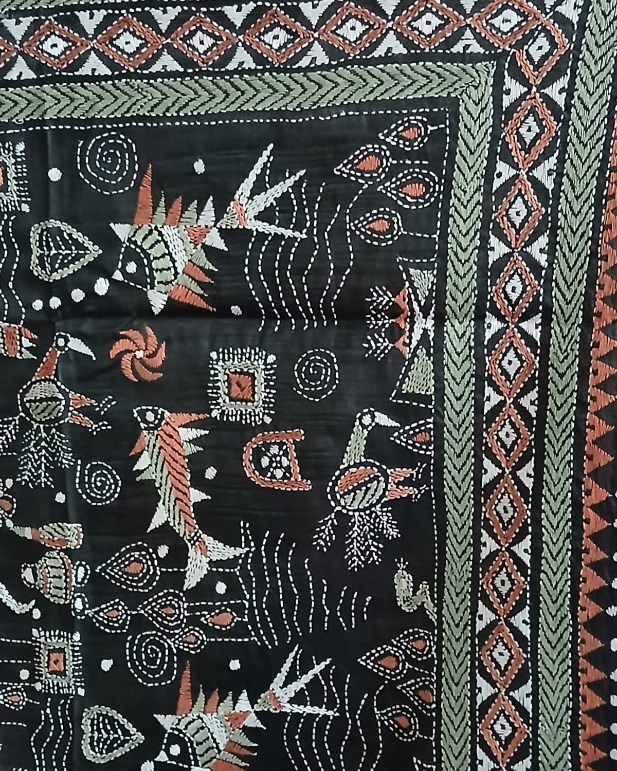 Hand Embroidered Santiniketan Kantha Saree - (SNBK0032) - Image 6