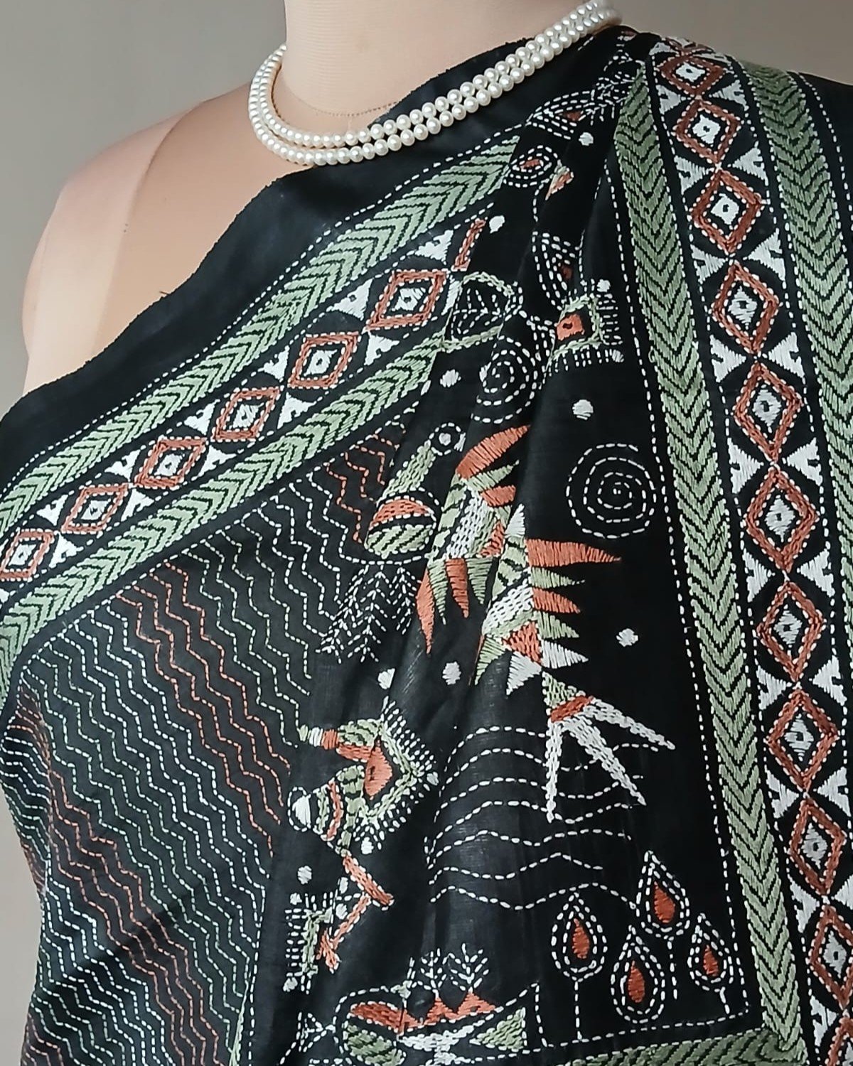 Hand Embroidered Santiniketan Kantha Saree - (SNBK0032) - Image 4