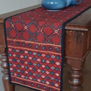 Embroidered Ajrakh Table Runner in Natural Dyes – (EATR0022)