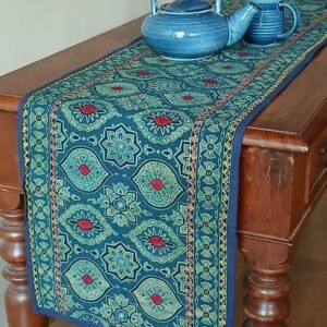Embroidered Ajrakh Table Runner in Natural Dyes – (EATR0033)