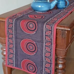 Embroidered Ajrakh Table Runner in Natural Dyes – (EATR0034)