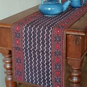 Embroidered Ajrakh Table Runner in Natural Dyes – (EATR0035)
