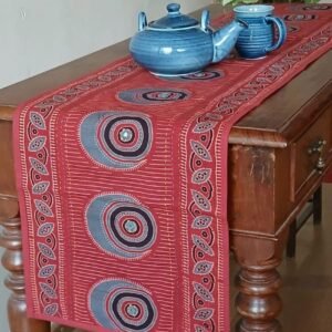 Embroidered Ajrakh Table Runner in Natural Dyes – (EATR0036)