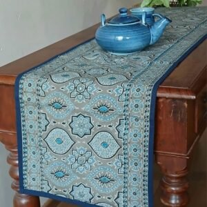 Embroidered Ajrakh Table Runner in Natural Dyes – (EATR0037)