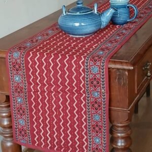Embroidered Ajrakh Table Runner in Natural Dyes – (EATR0038)