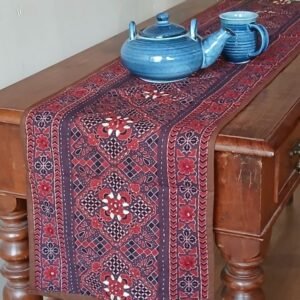 Embroidered Ajrakh Table Runner in Natural Dyes – (EATR0039)