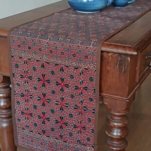 Embroidered Ajrakh Table Runner in Natural Dyes – (EATR0023)