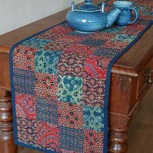 Embroidered Ajrakh Table Runner in Natural Dyes – (EATR0041)