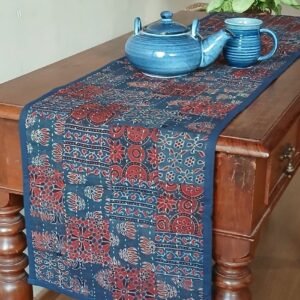 Embroidered Ajrakh Table Runner in Natural Dyes – (EATR0042)
