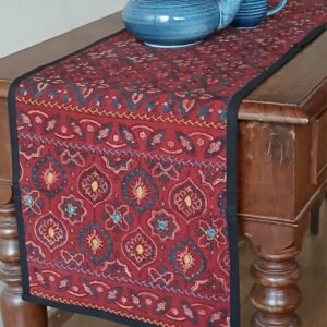 Embroidered Ajrakh Table Runner in Natural Dyes – (EATR0024)