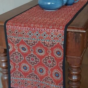 Embroidered Ajrakh Table Runner in Natural Dyes – (EATR0025)