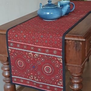 Embroidered Ajrakh Table Runner in Natural Dyes – (EATR0027)