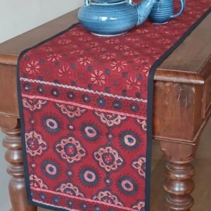 Embroidered Ajrakh Table Runner in Natural Dyes – (EATR0028)