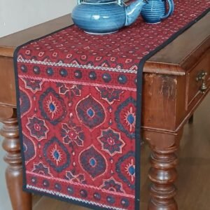 Embroidered Ajrakh Table Runner in Natural Dyes – (EATR0029)