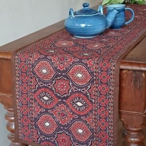 Embroidered Ajrakh Table Runner in Natural Dyes – (EATR0030)
