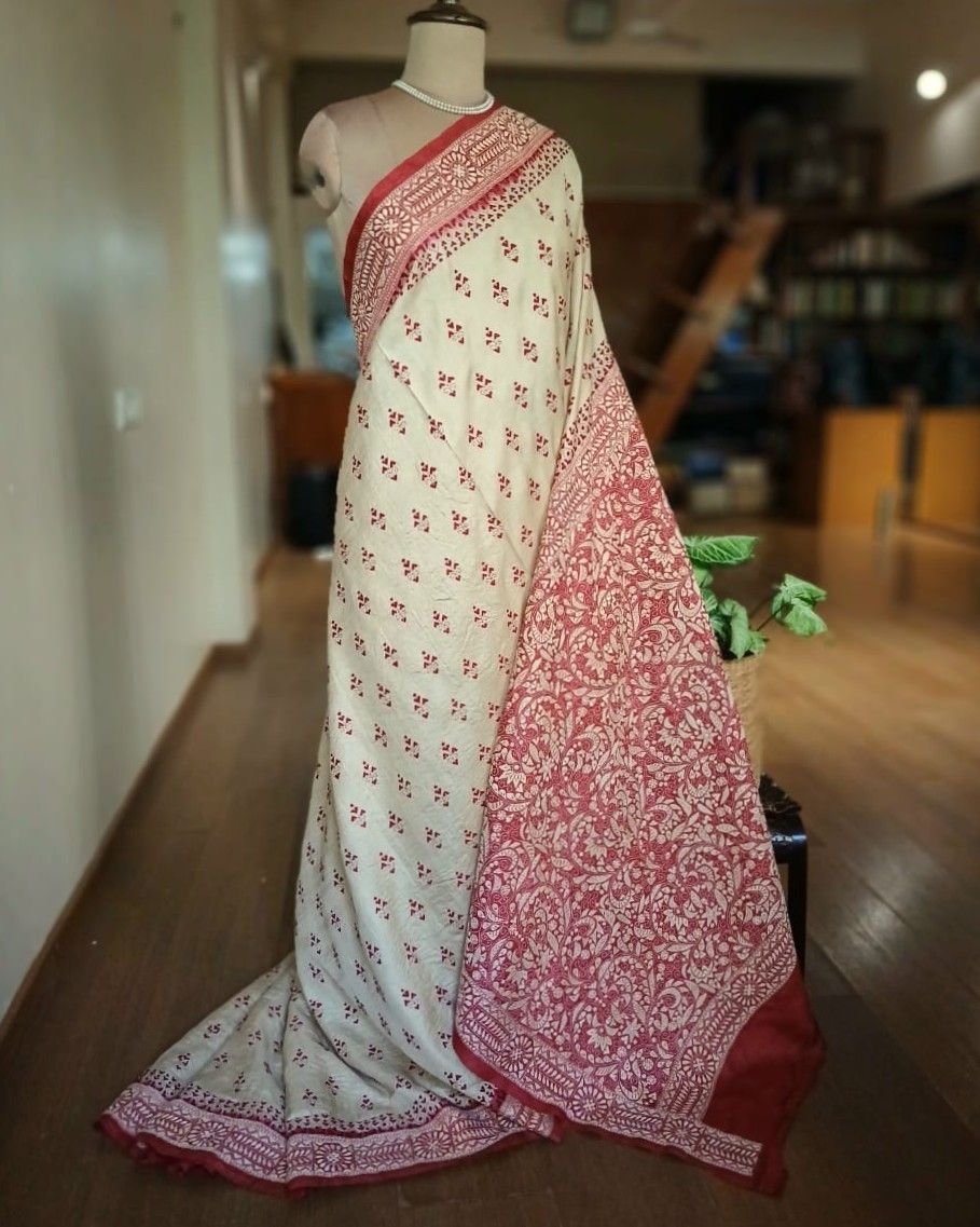 PadmaShree Takdira Begum’s Tussar Silk Kantha Saree – (TSKS0034)