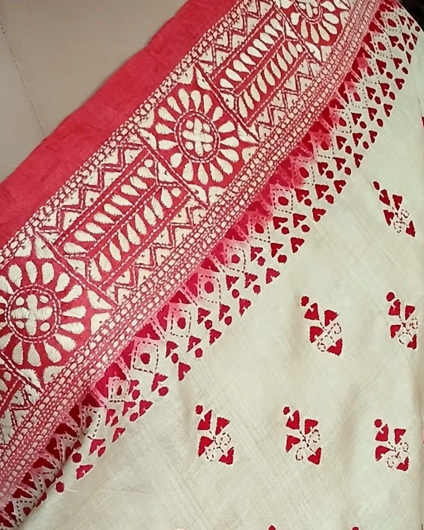 PadmaShree Takdira Begum’s Tussar Silk Kantha Saree – (TSKS0034) - Image 3