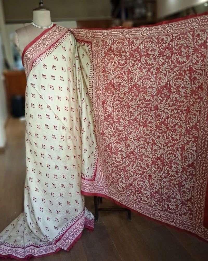 PadmaShree Takdira Begum’s Tussar Silk Kantha Saree – (TSKS0034) - Image 4