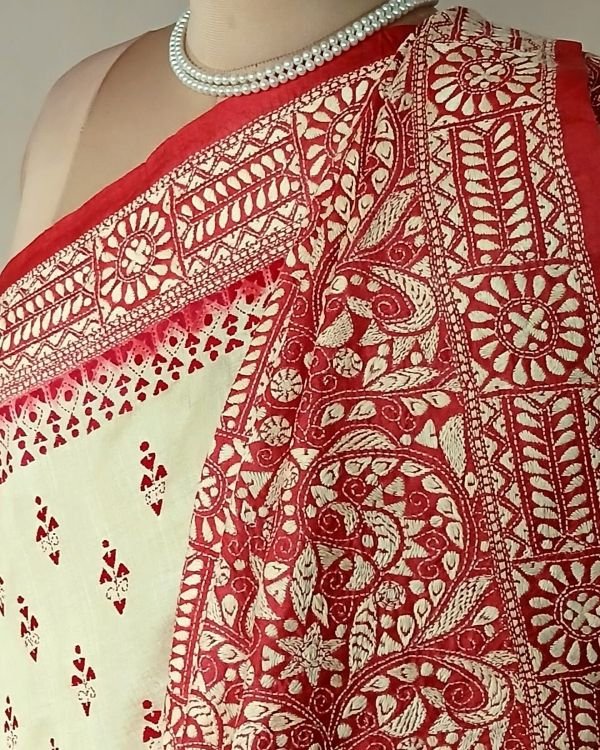 PadmaShree Takdira Begum’s Tussar Silk Kantha Saree – (TSKS0034) - Image 7