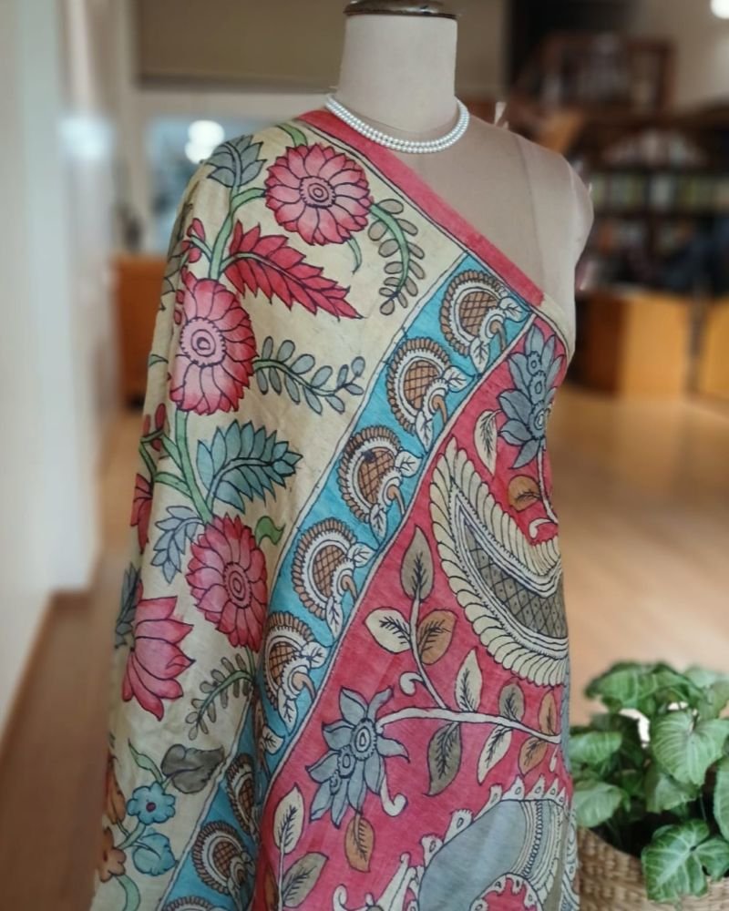 Handpainted Pen Kalamkari Saree – (HPKS0008) - Image 9
