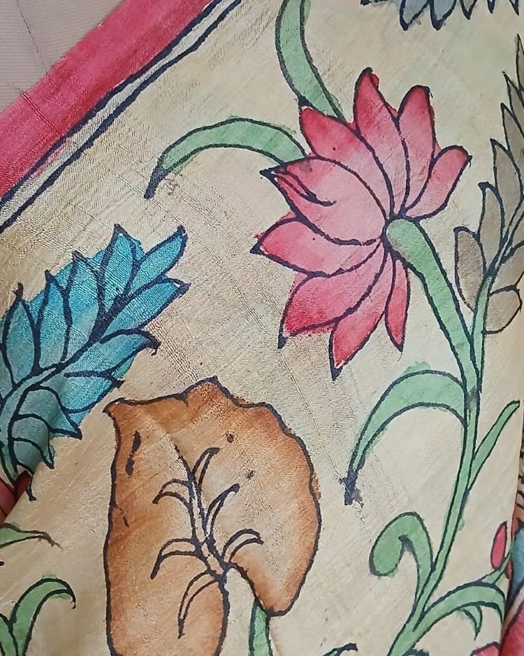 Handpainted Pen Kalamkari Saree – (HPKS0008) - Image 3
