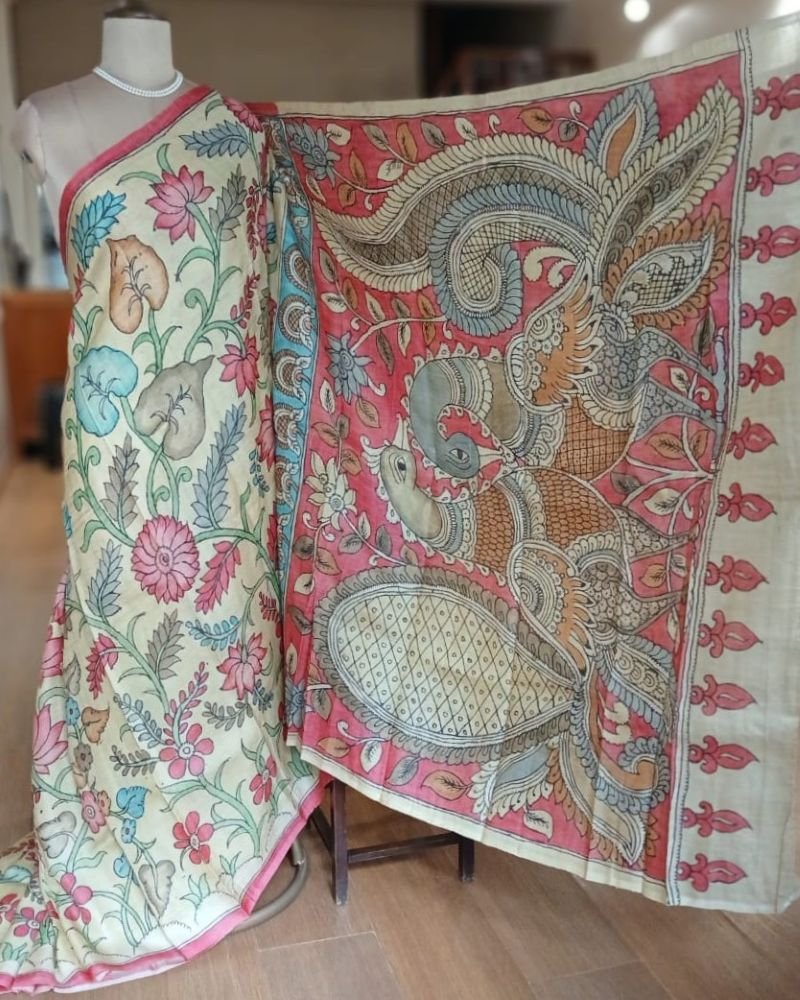 Handpainted Pen Kalamkari Saree – (HPKS0008) - Image 4