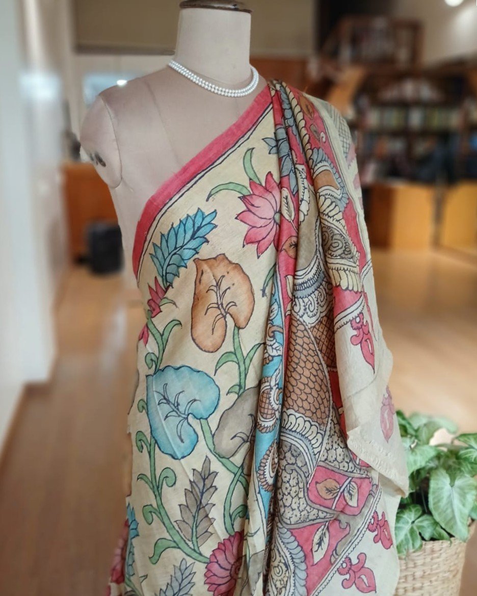 Handpainted Pen Kalamkari Saree – (HPKS0008) - Image 6