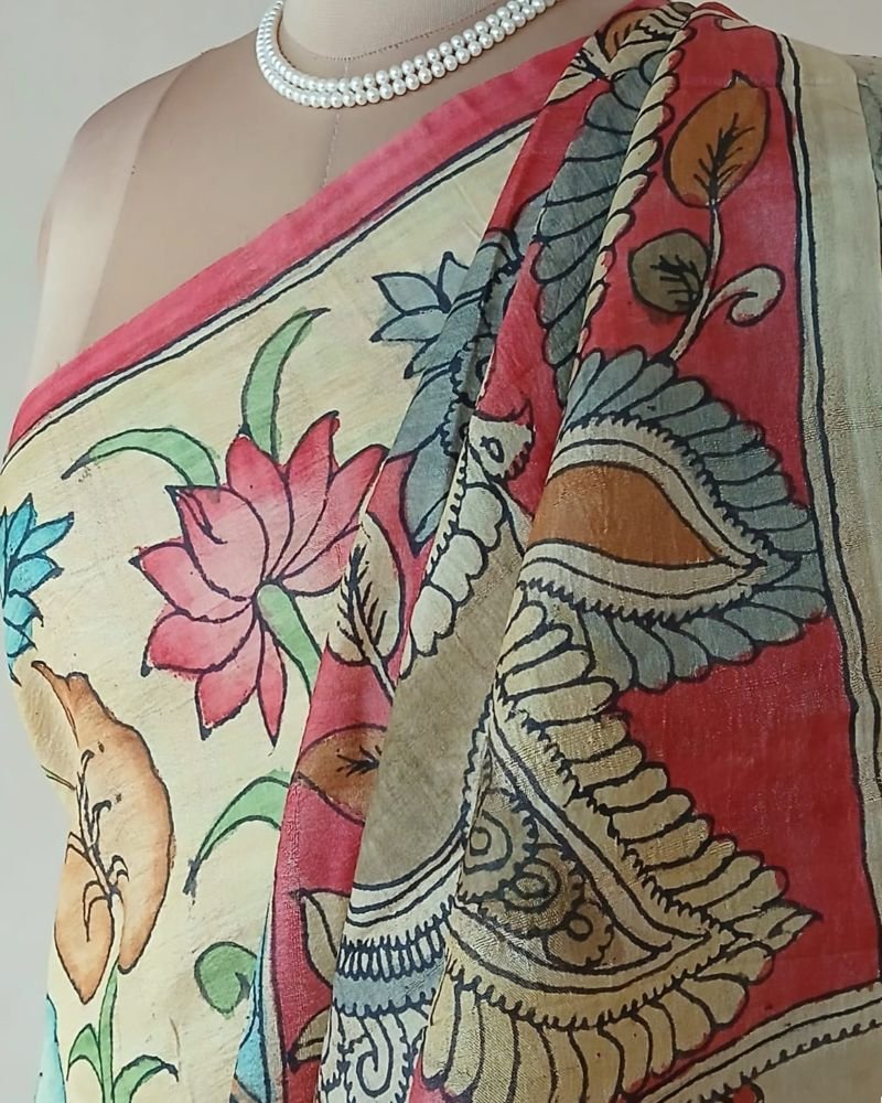 Handpainted Pen Kalamkari Saree – (HPKS0008) - Image 7
