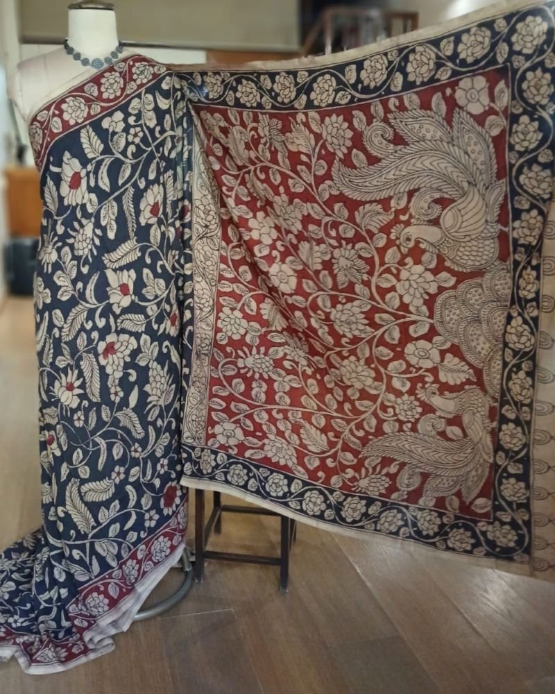 Handpainted Pen Kalamkari Saree – (HPKS0009) - Image 4