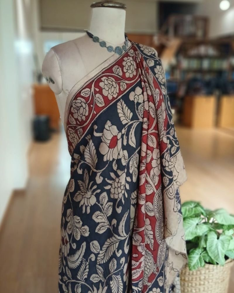 Handpainted Pen Kalamkari Saree – (HPKS0009) - Image 5