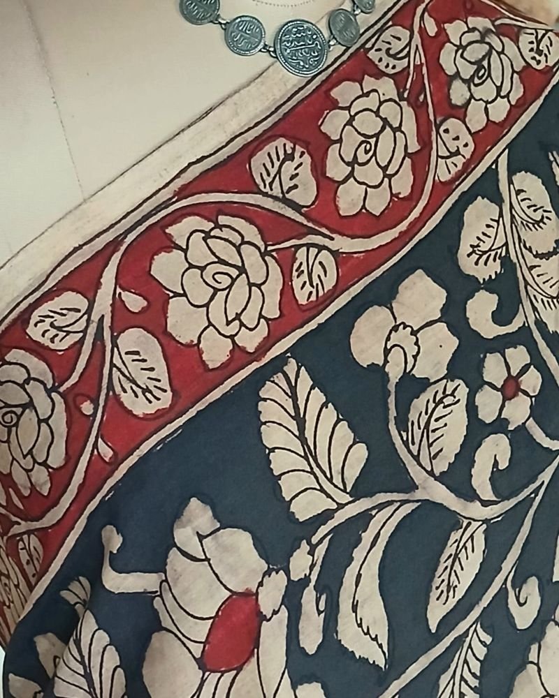 Handpainted Pen Kalamkari Saree – (HPKS0009) - Image 3