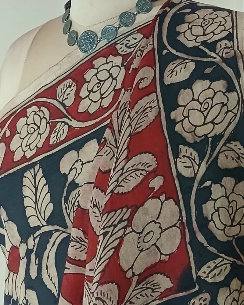 Handpainted Pen Kalamkari Saree – (HPKS0009) - Image 6