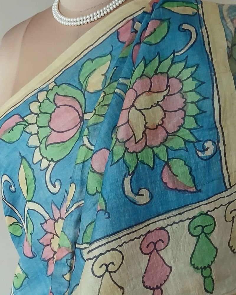 Handpainted Pen Kalamkari Saree – (HPKS0010) - Image 7