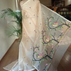Hand Jamdani in Mulberry Silk with Bird Motifs – (SJMS0026)