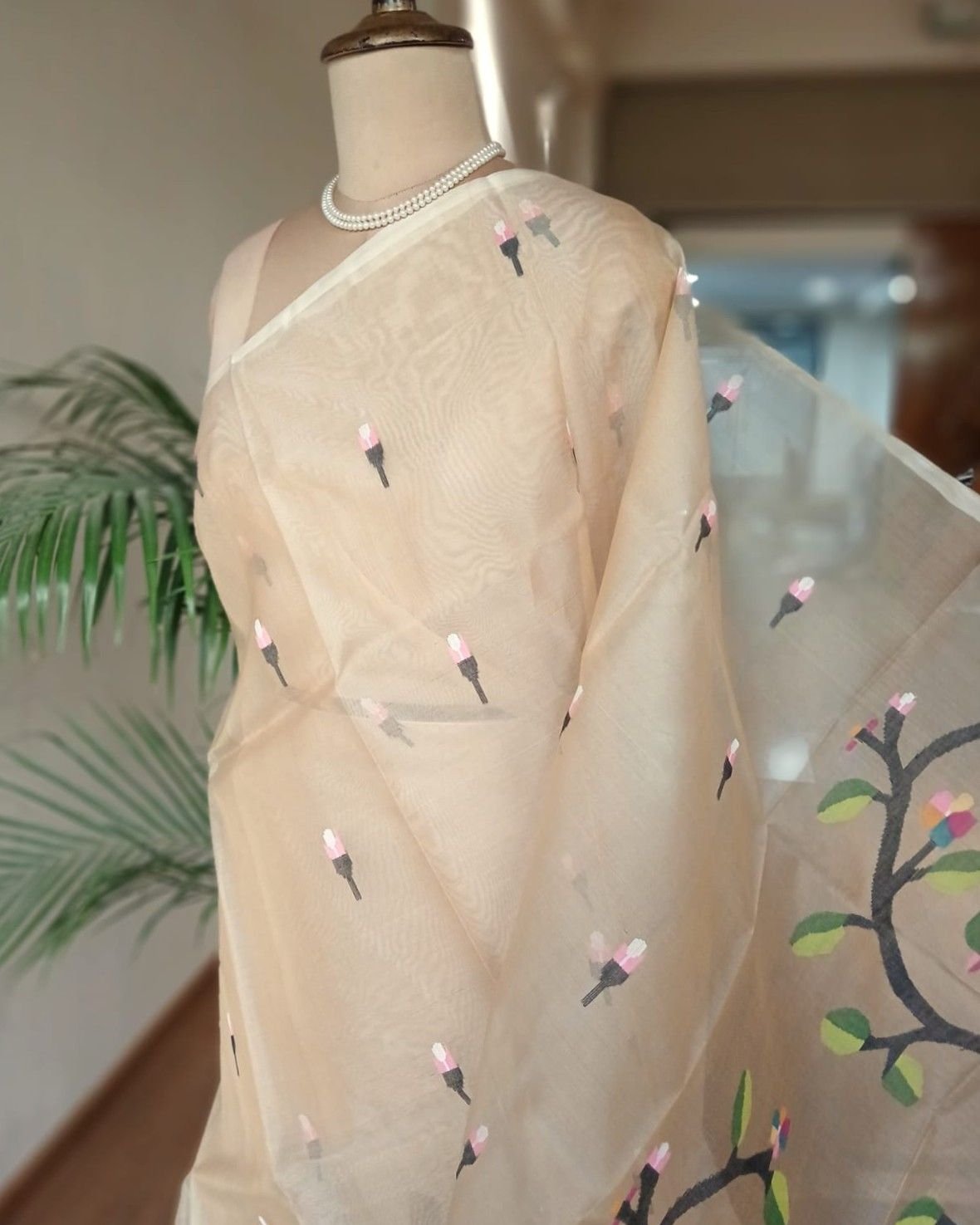 Hand Jamdani in Mulberry Silk with Bird Motifs – (SJMS0026) - Image 2