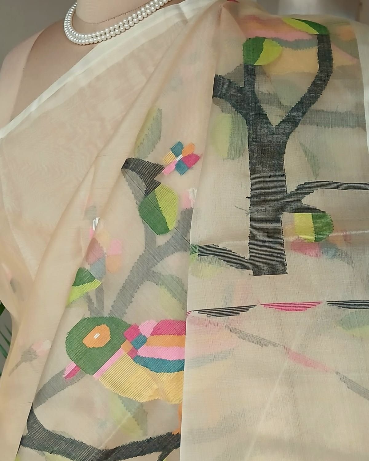 Hand Jamdani in Mulberry Silk with Bird Motifs – (SJMS0026) - Image 5