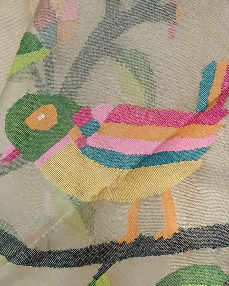 Hand Jamdani in Mulberry Silk with Bird Motifs – (SJMS0026) - Image 6