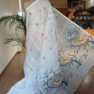 Hand Jamdani in Mulberry Silk with Bird Motifs – (SJMS0028)