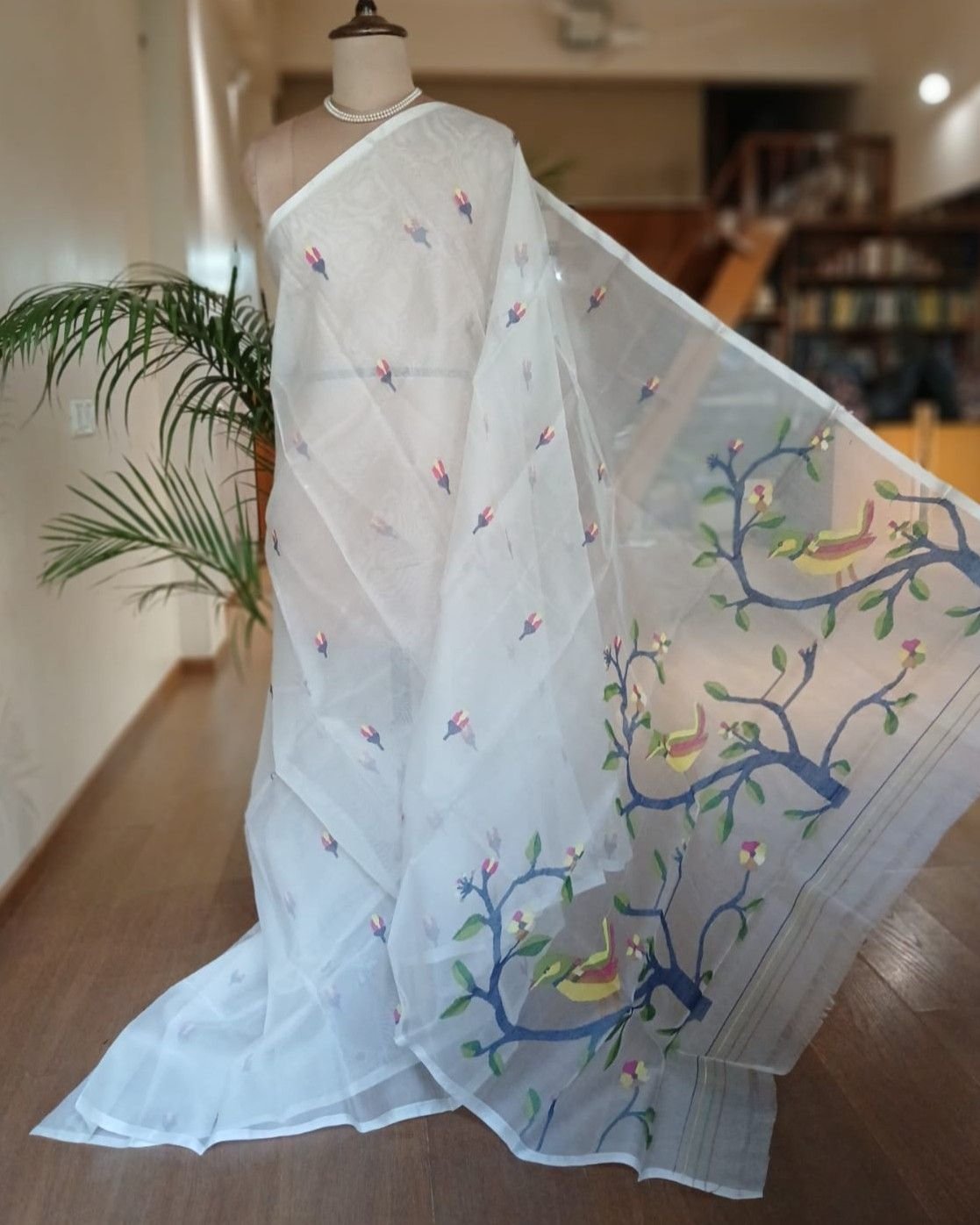Hand Jamdani in Mulberry Silk with Bird Motifs – (SJMS0028)
