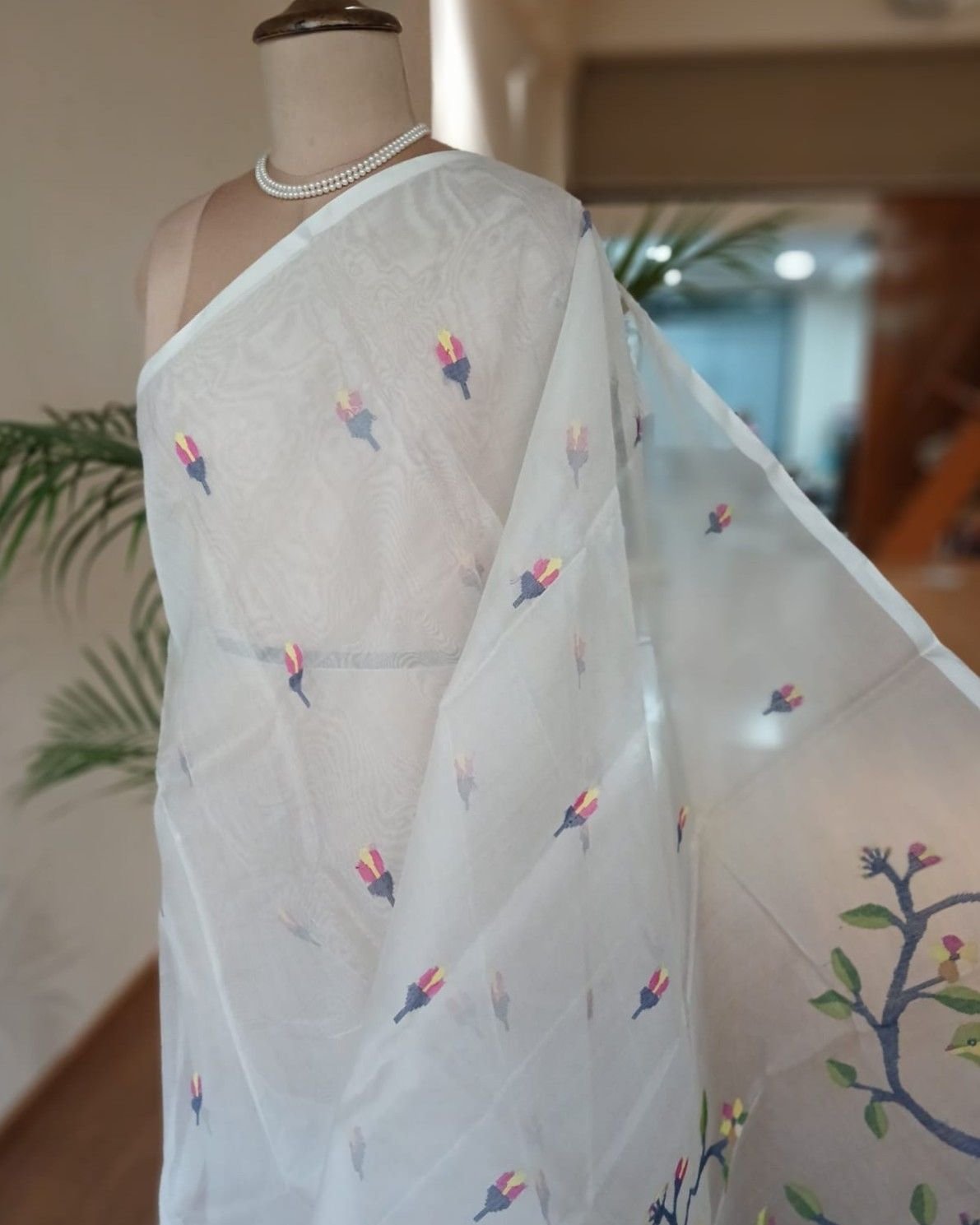 Hand Jamdani in Mulberry Silk with Bird Motifs – (SJMS0028) - Image 2