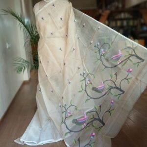 Hand Jamdani in Mulberry Silk with Bird Motifs – (SJMS0029)