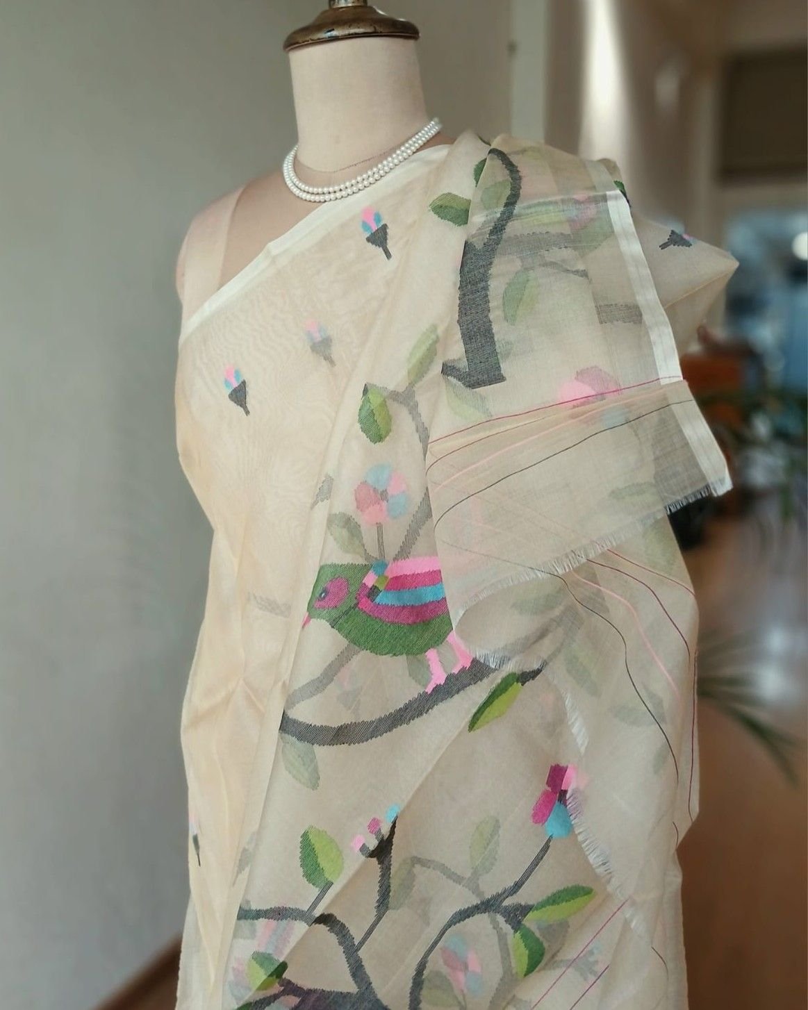 Hand Jamdani in Mulberry Silk with Bird Motifs – (SJMS0029) - Image 7