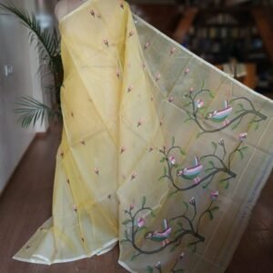 Hand Jamdani in Mulberry Silk with Bird Motifs – (SJMS0030)