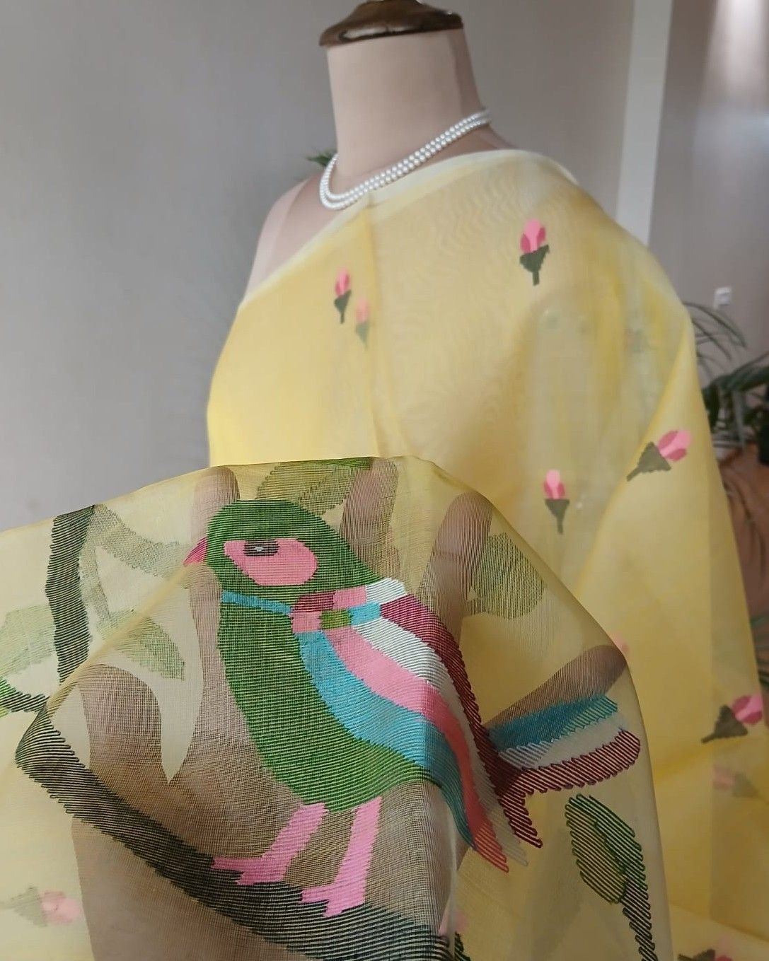 Hand Jamdani in Mulberry Silk with Bird Motifs – (SJMS0030) - Image 3