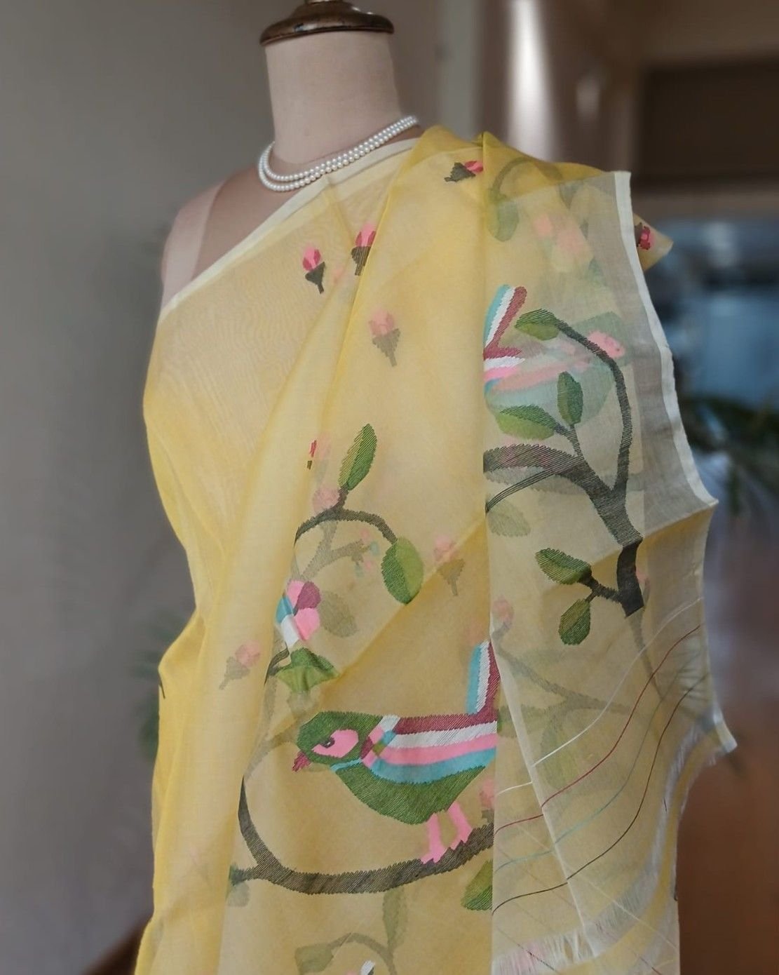 Hand Jamdani in Mulberry Silk with Bird Motifs – (SJMS0030) - Image 4