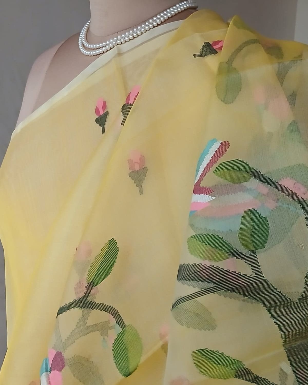 Hand Jamdani in Mulberry Silk with Bird Motifs – (SJMS0030) - Image 5