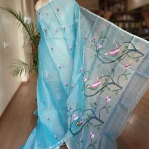 Hand Jamdani in Mulberry Silk with Bird Motifs – (SJMS0031)