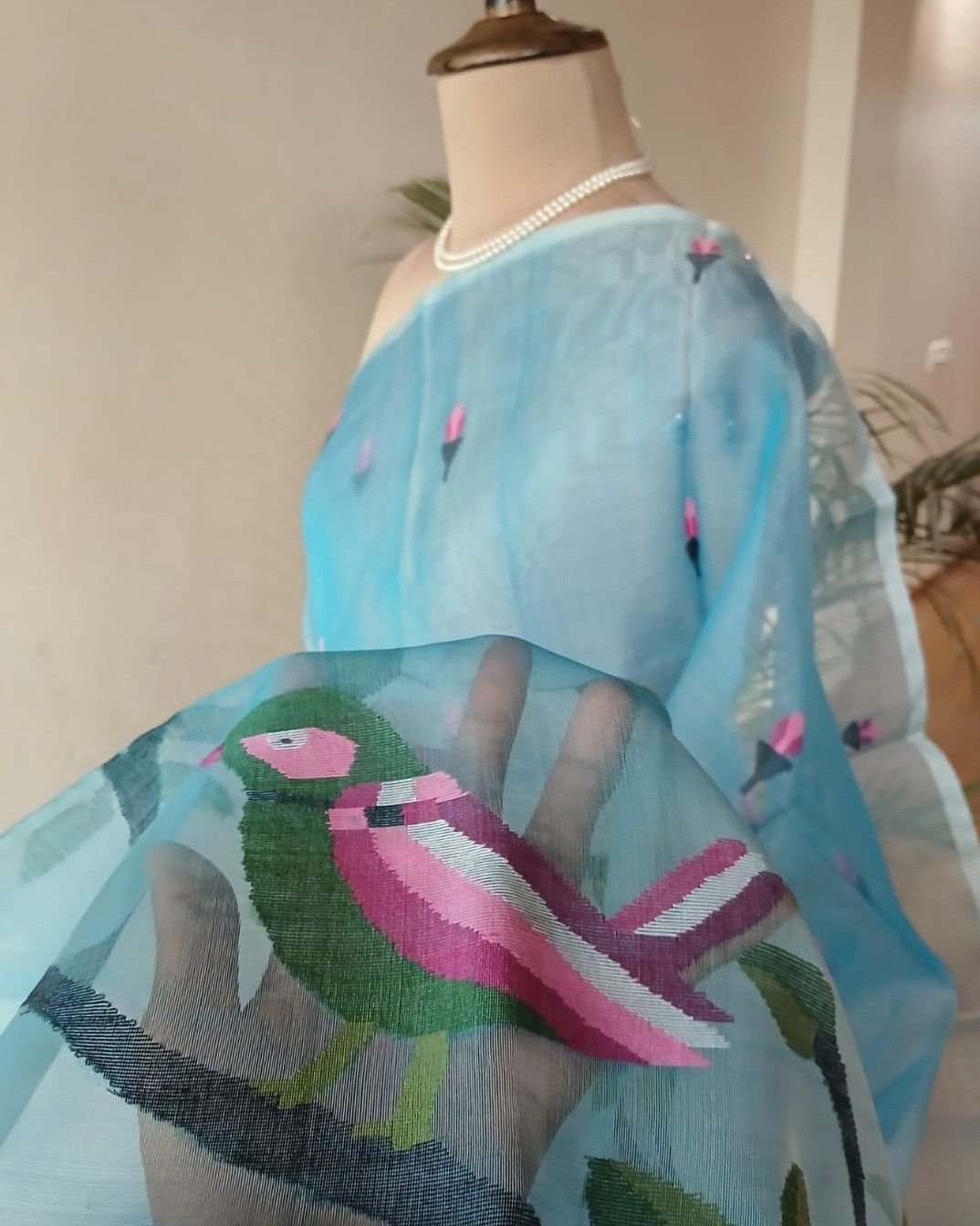 Hand Jamdani in Mulberry Silk with Bird Motifs – (SJMS0031) - Image 3