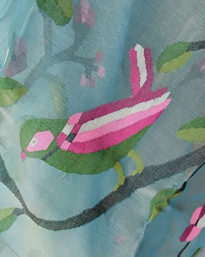 Hand Jamdani in Mulberry Silk with Bird Motifs – (SJMS0031) - Image 6